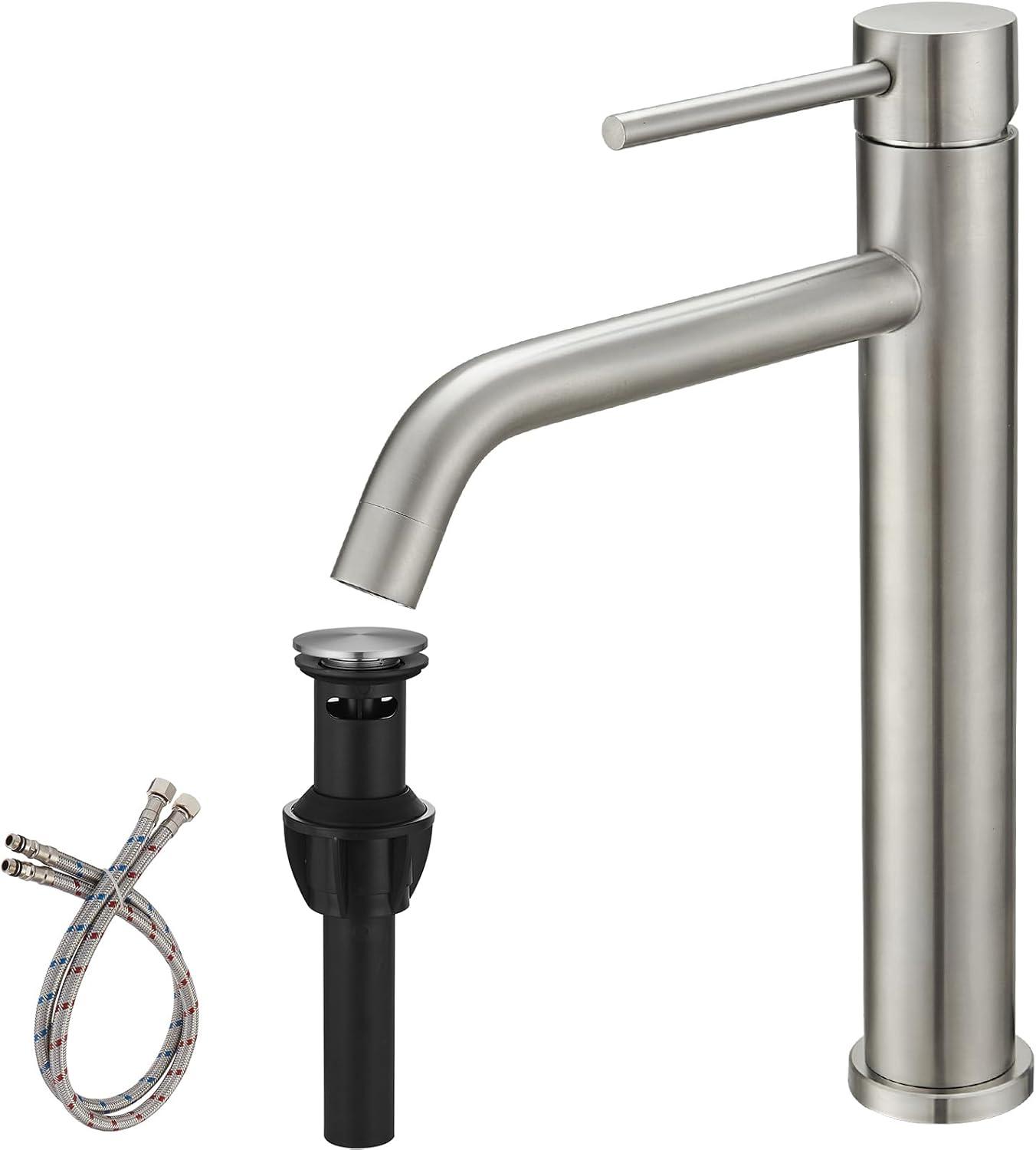 Brushed Nickel Single-Handle Bathroom Faucet with Pop-Up Drain