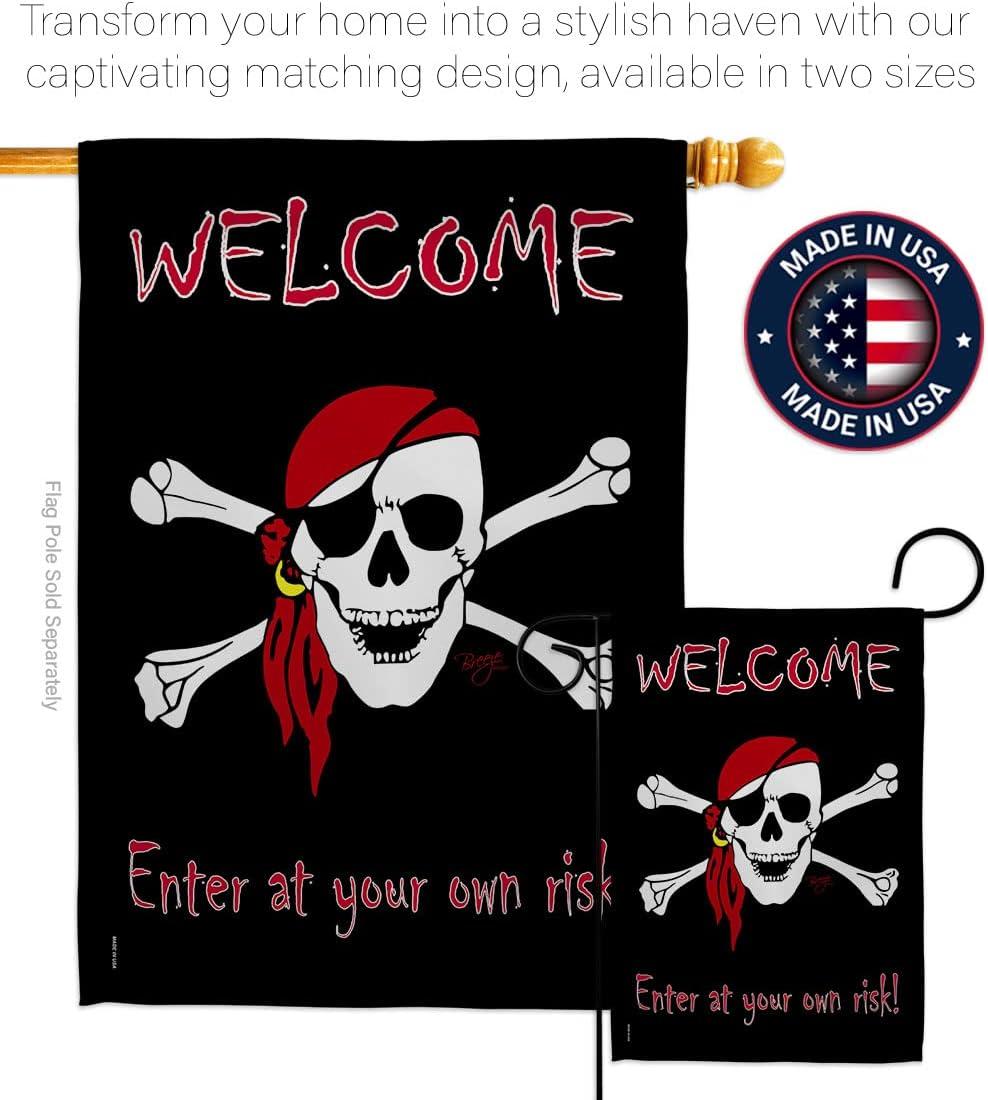 Pirate Enter at Your Own Risk Multicolor House Flag