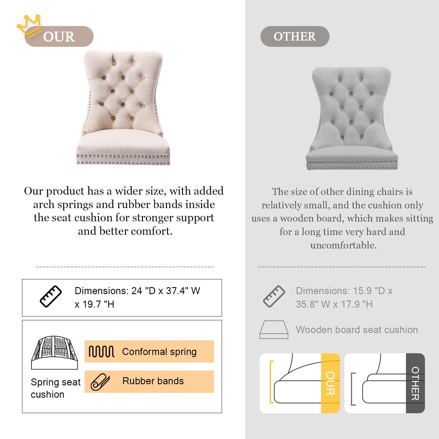 BELLEZE Upholstered Dining Chairs Set of 2, Velvet Luxury Dining Room Chairs with Button Back, Nailhead Trim, Pull-ring, Solid Wood Legs for Kitchen, Living Room, Restaurant - Chandler (Beige)