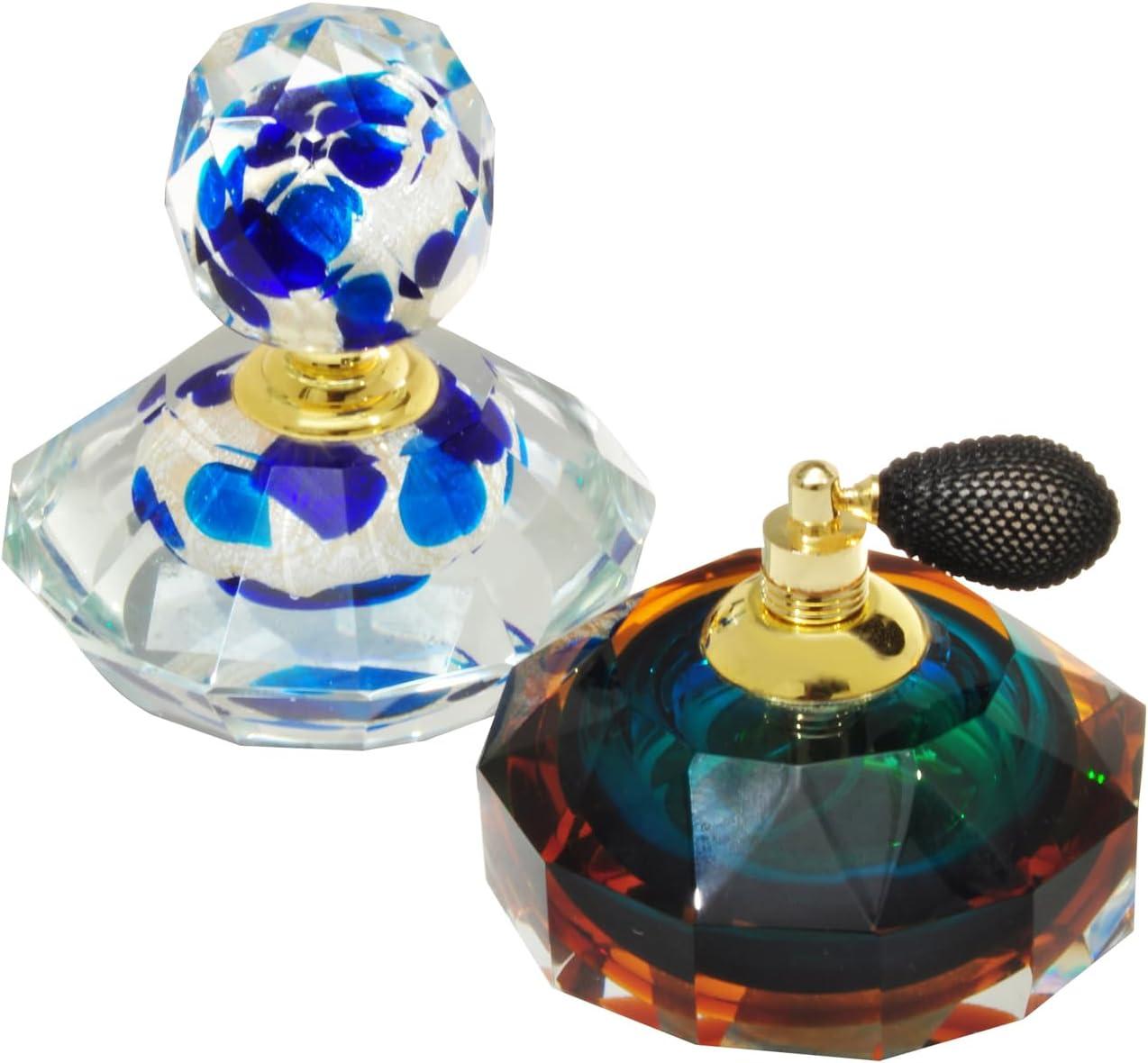 Sky Blue & Forest Green Glass Perfume Bottle Set with Atomizer