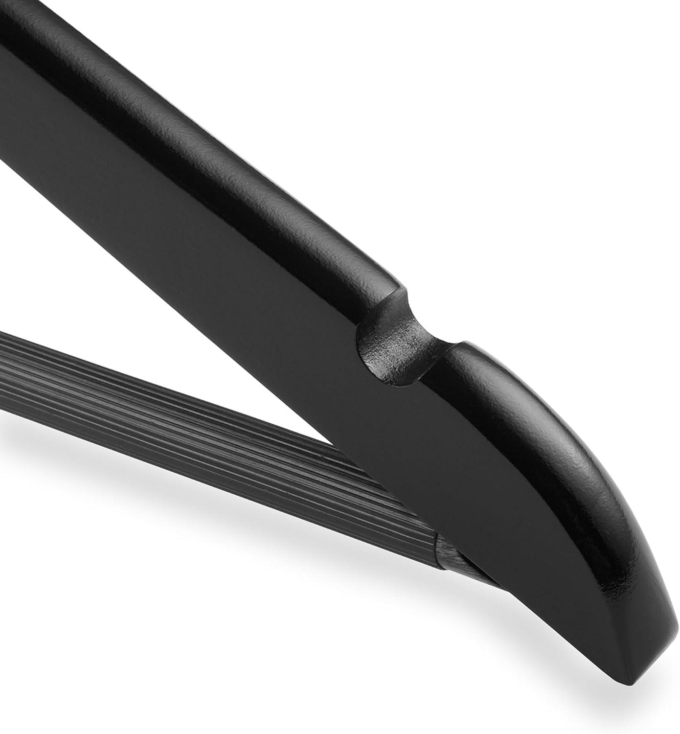 Casafield Wooden Suit Hangers, Non-Slip Pant Bar & Swivel Hook, Black - Set of 10