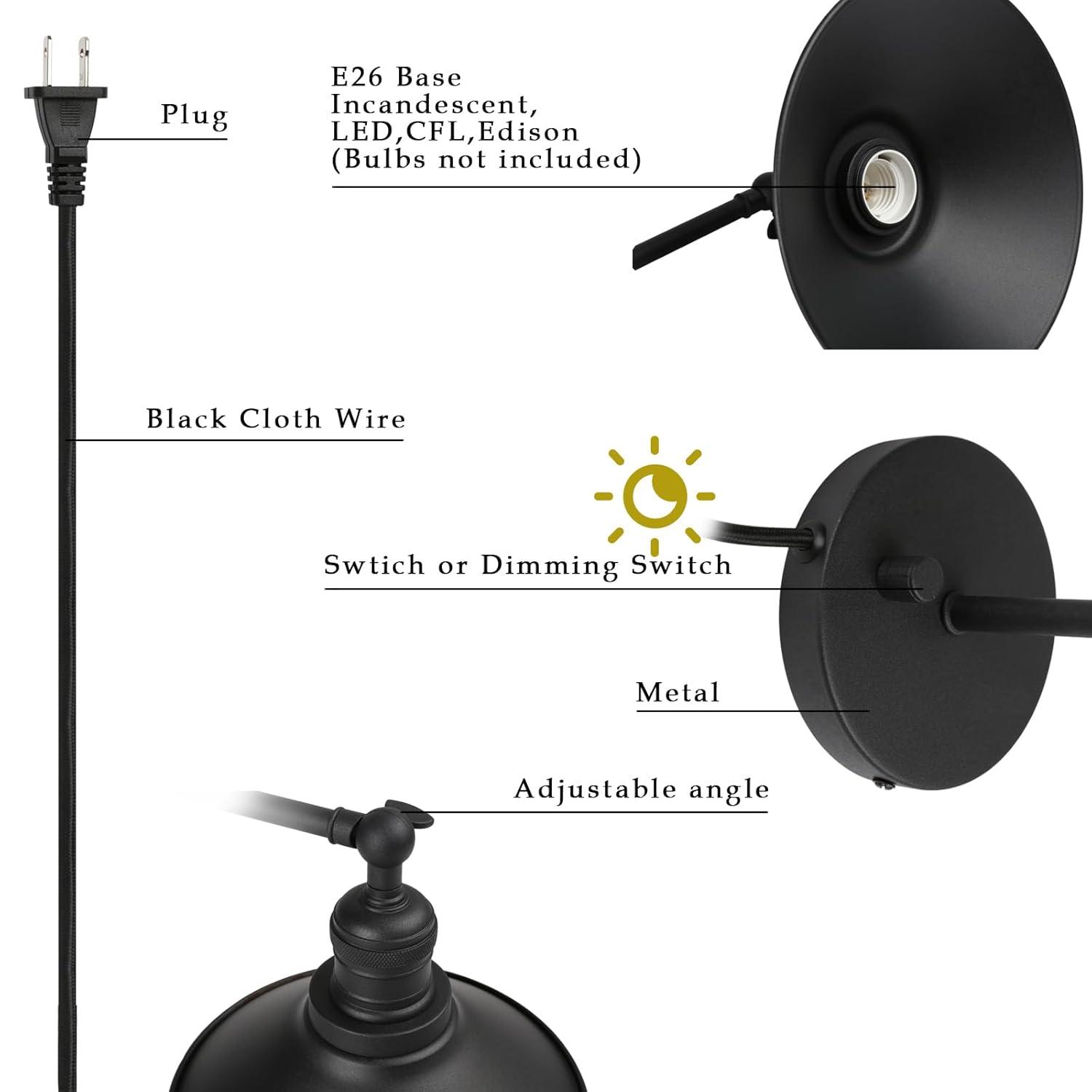 IC INSTANT COACH Dimmable 2-Light LED Black Matte Plug-in Wall Sconces (2 Count)