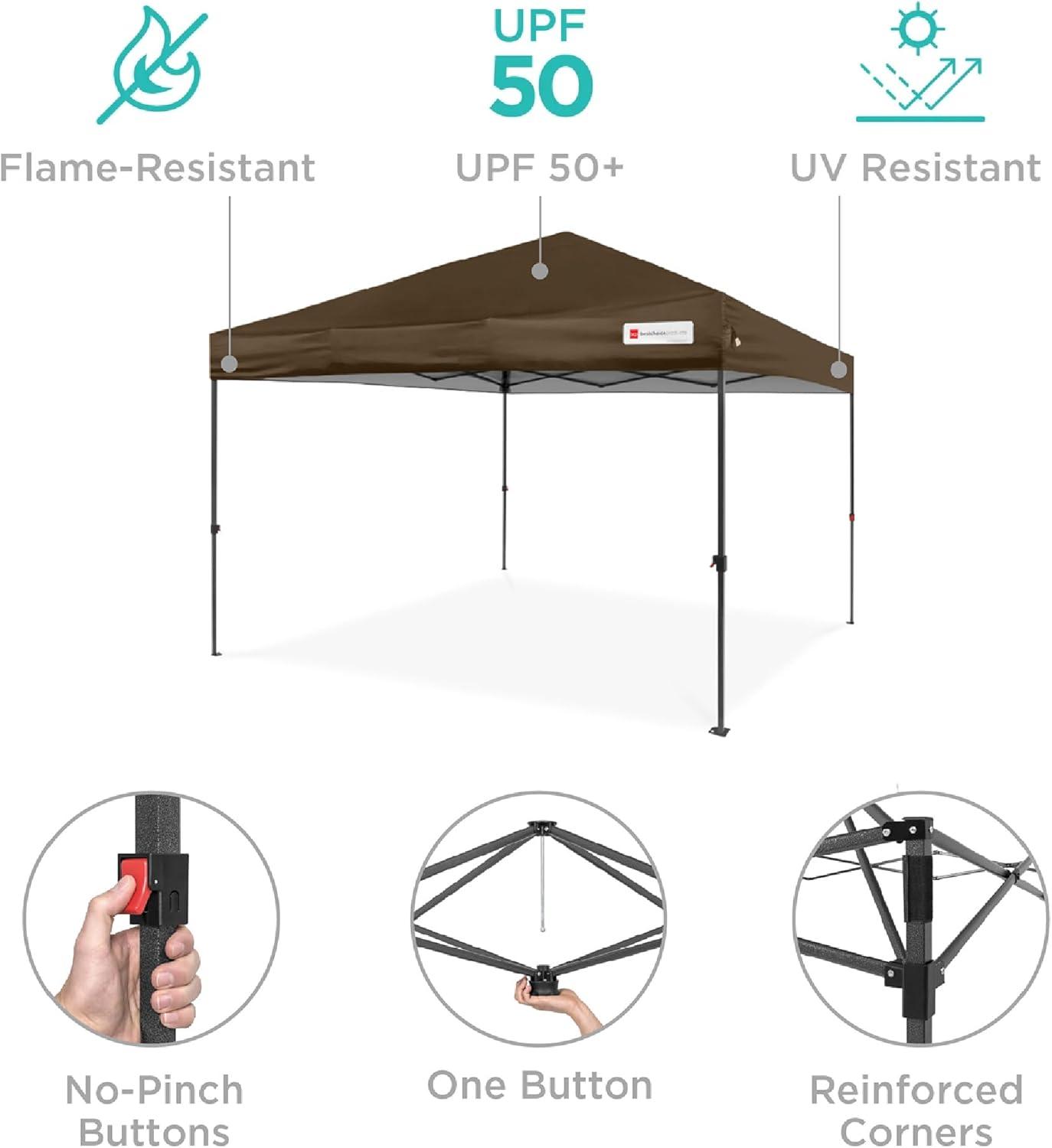 Best Choice Products Best Choice Products Easy Setup Pop Up Canopy W/ 1-Button Setup, Wheeled Case, 4 Weight Bags