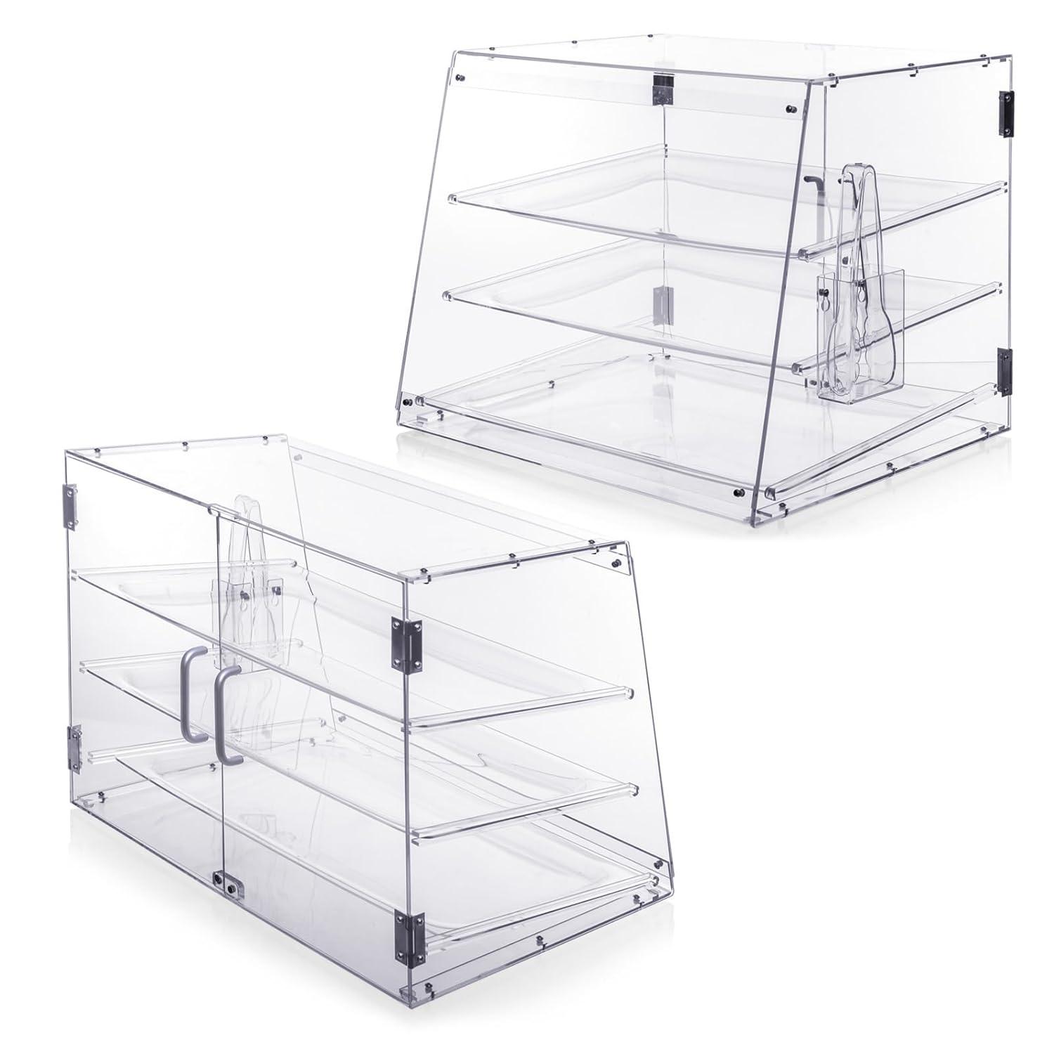 Clear Acrylic 3-Tier Countertop Bakery Display Case with Removable Trays