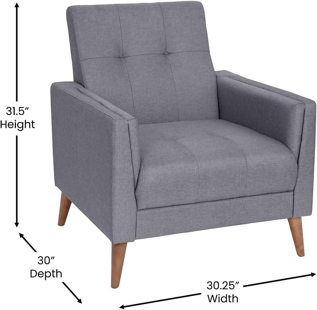 Flash Furniture Conrad Mid-Century Modern Commercial Grade Armchair with Tufted Faux Linen Upholstery & Solid Wood Legs in Slate Gray