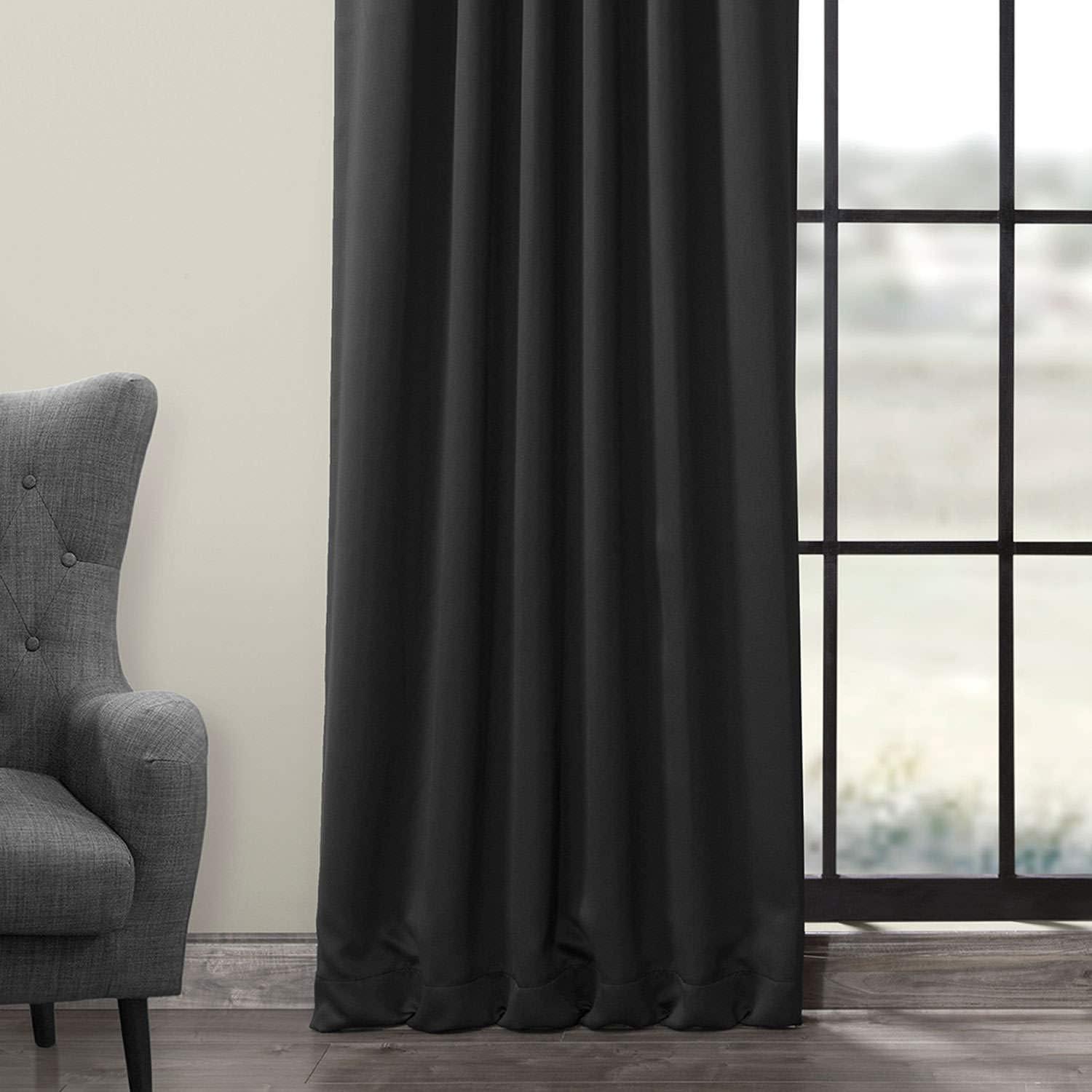 Jet Black Polyester Blackout Puddle Length Drapes