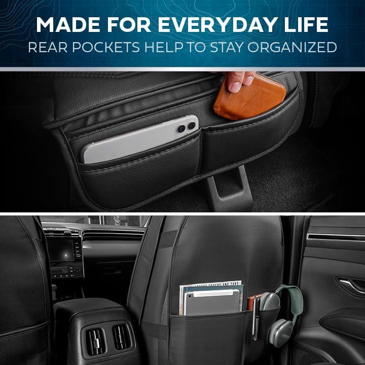 MotorBox Car Seat Covers Prestige Edition Faux Leather Black & Beige Seat Covers for Car Diamond Stitched Cushioned Seat Protectors for Auto, Trucks, SUV, Car Full Set