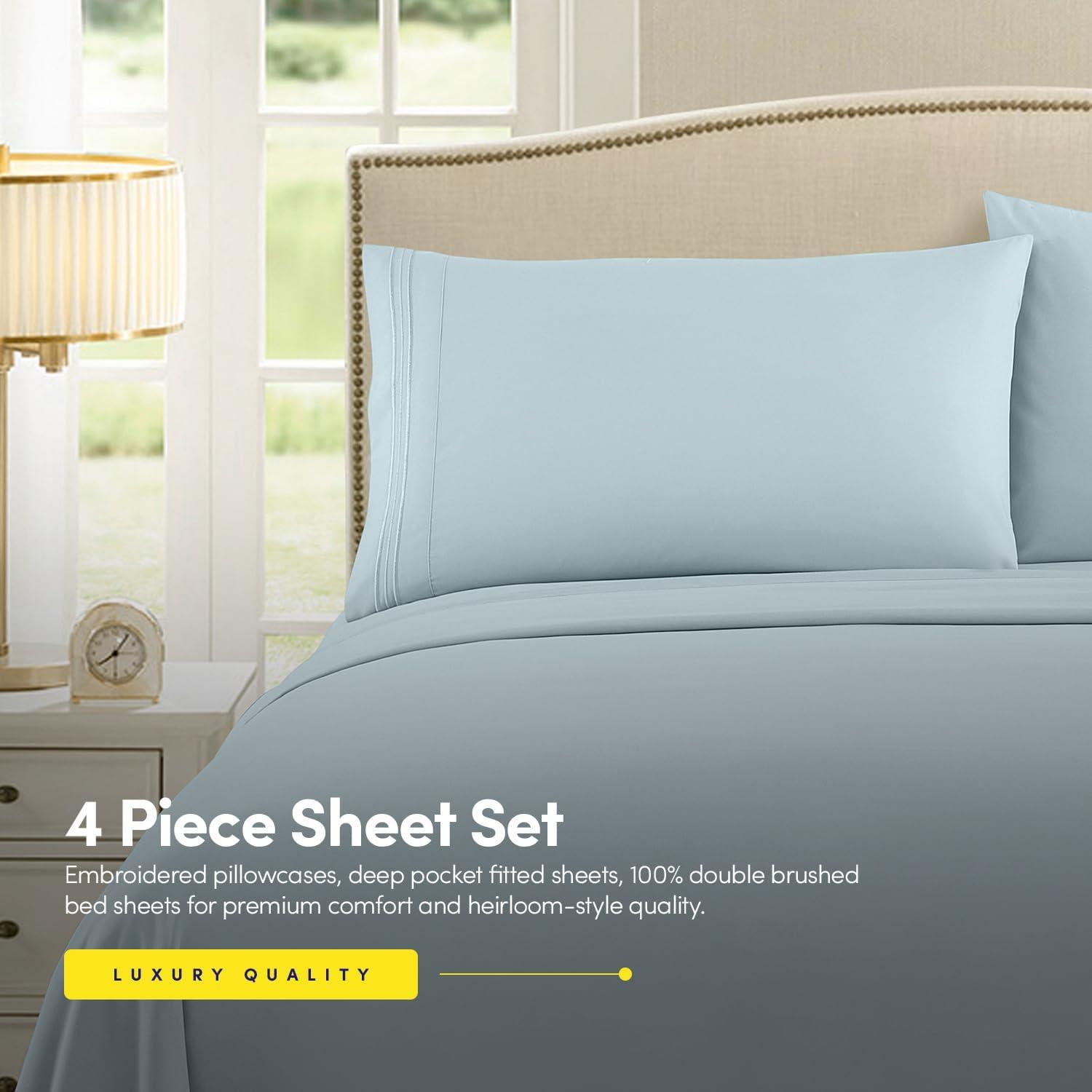 1500 Supreme Collection Bed Sheets - PREMIUM QUALITY BED SHEET SET & LOWEST PRICE, SINCE 2012 - Deep Pocket Wrinkle Free Hypoallergenic Bedding - Over 40+ Colors & Prints- 4 Piece, Full, Light Blue