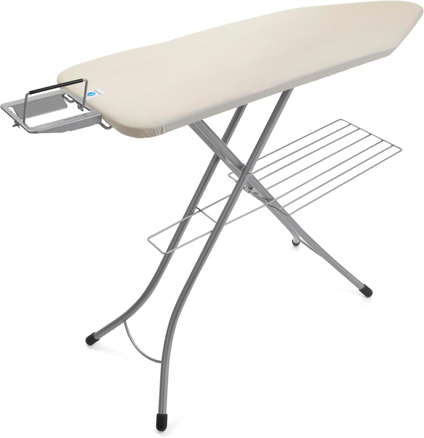 Ecru Metal Foldable Ironing Board with Linen Rack