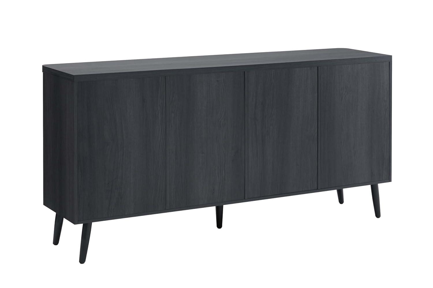 Manhattan Comfort Jodie 65" Mid-Century Modern Sideboard with 8 Adjustable Shelves in Charcoal Gray