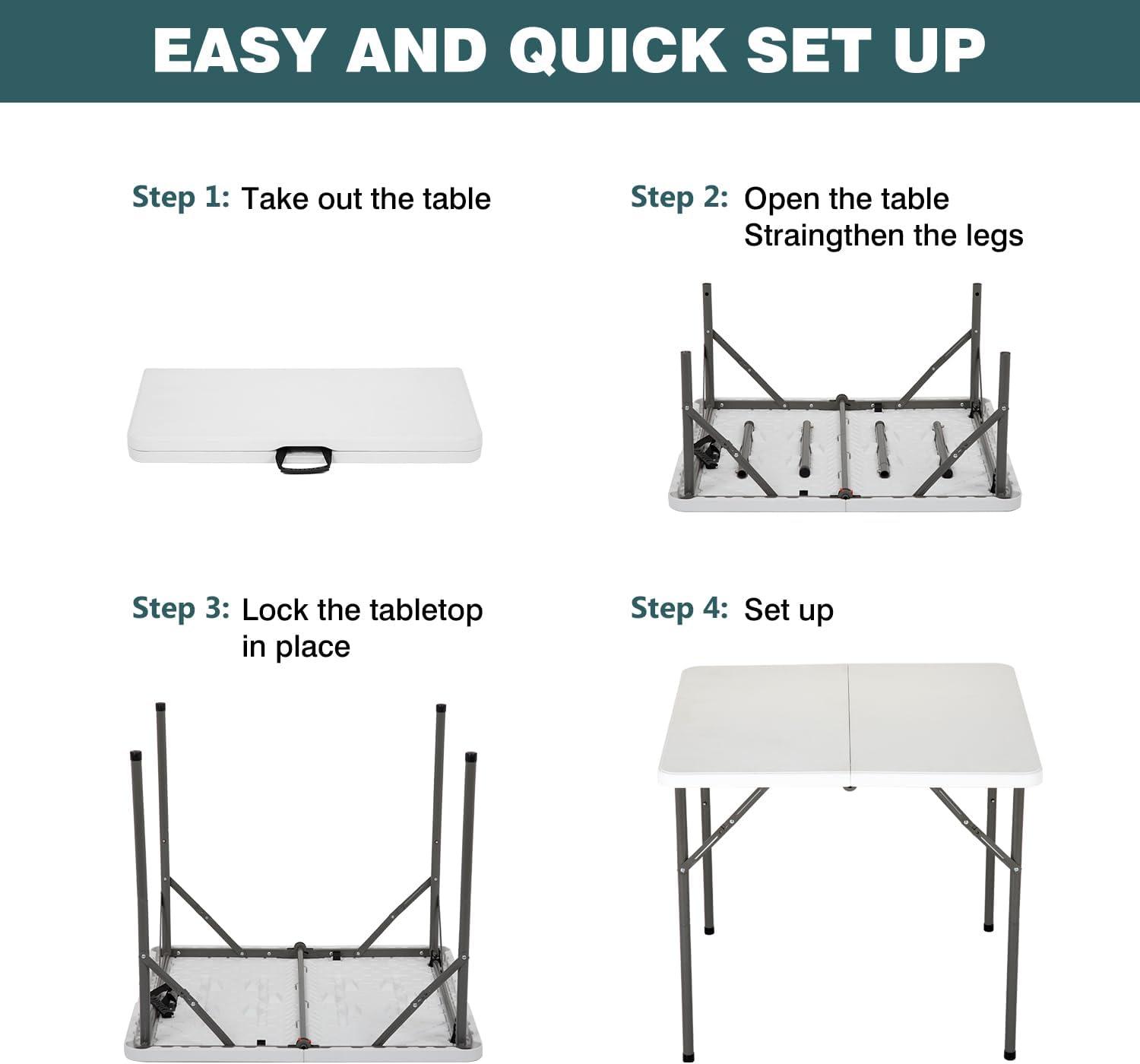 34" White Resin Folding Square Table with Alloy Steel Frame