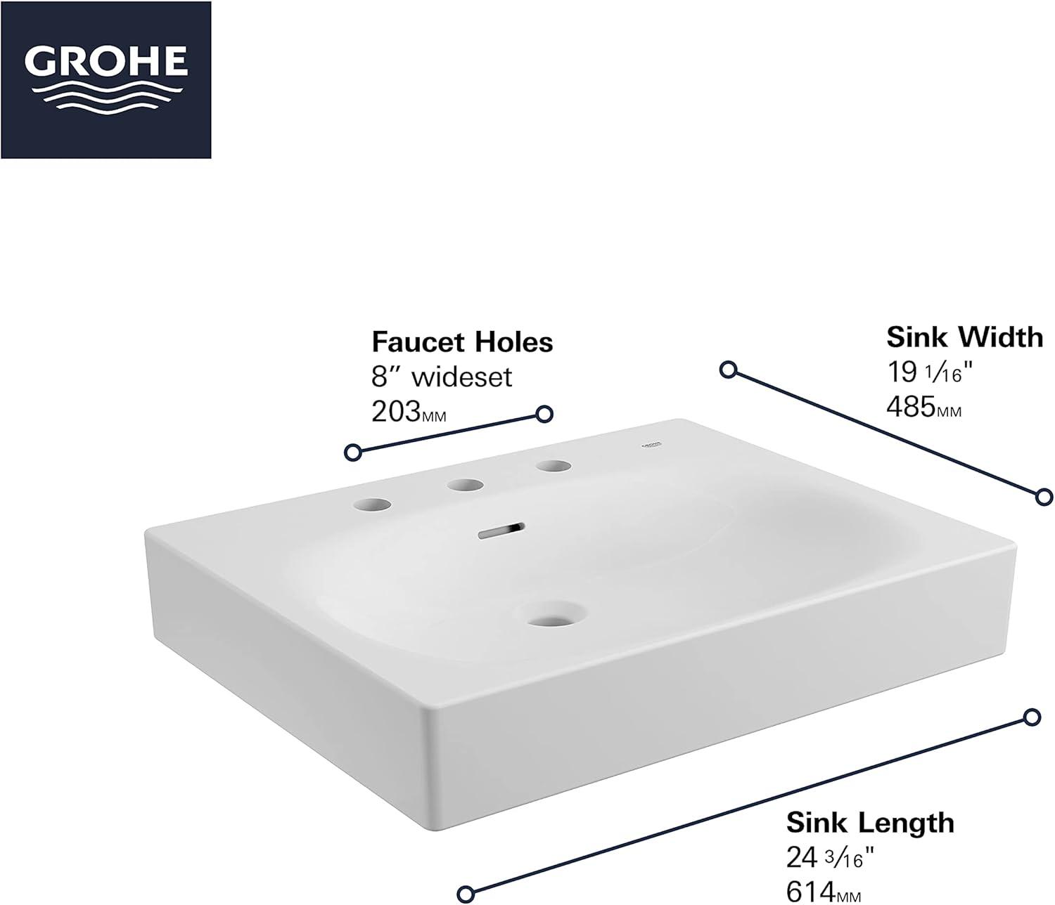 GROHE 39655000 Eurocube® Alpine White Rectangular Wall Mount Bathroom Sink with Overflow
