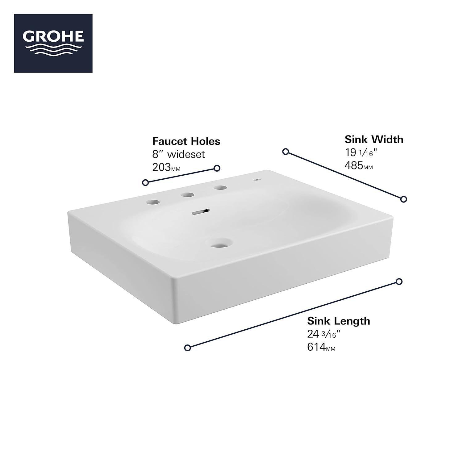 GROHE 39655000 Eurocube® Alpine White Rectangular Wall Mount Bathroom Sink with Overflow