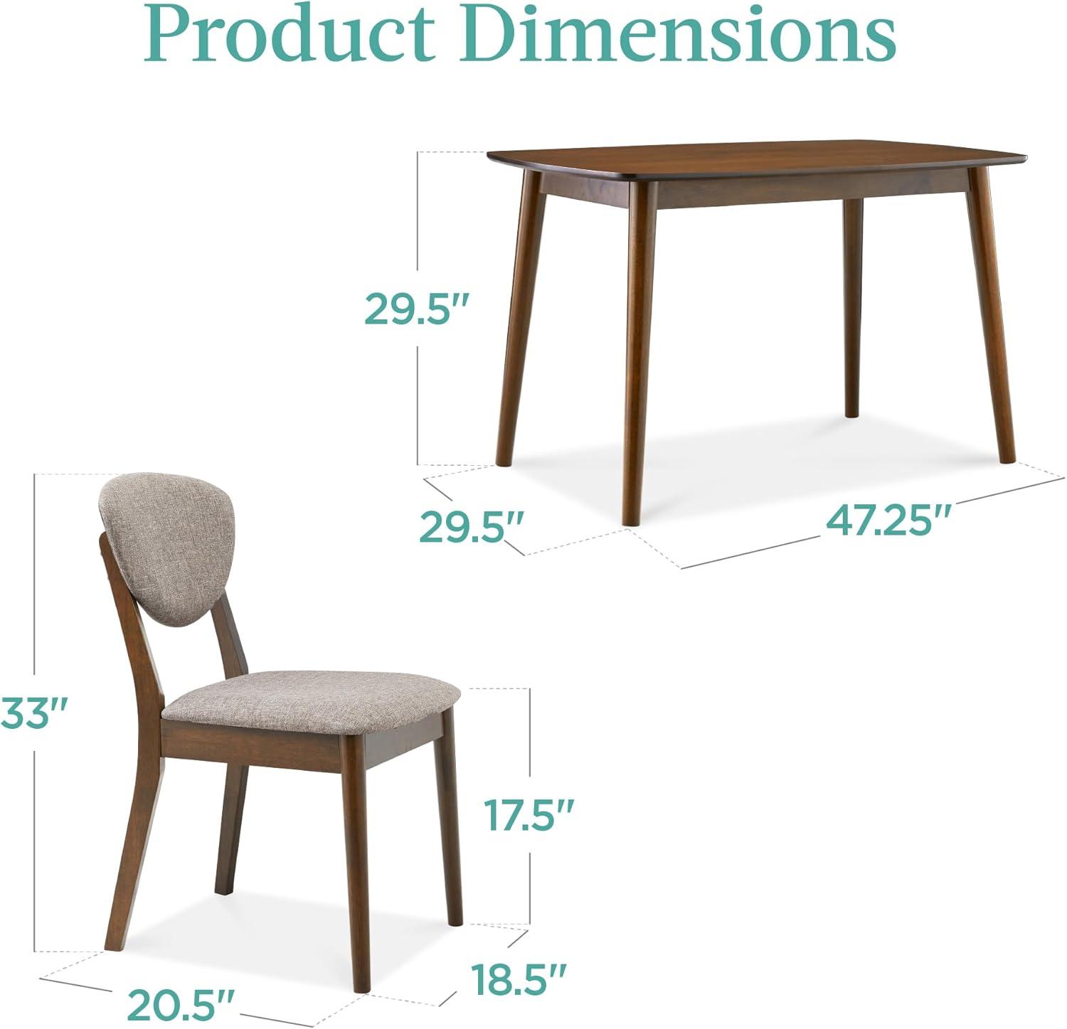 5-Piece Compact Wooden Mid-Century Modern Dining Set w/ 4 Chairs, Padded Seat & Back