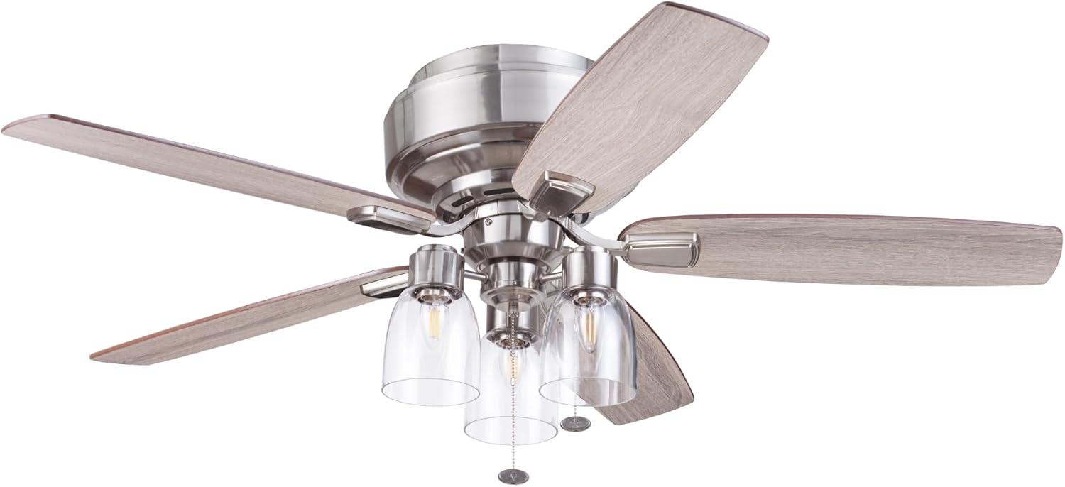 Prominence Home 51669-45 Magonia 52 in. Farmhouse Style Flush Mount LED Ceiling Fan with Light - Brushed Nickel