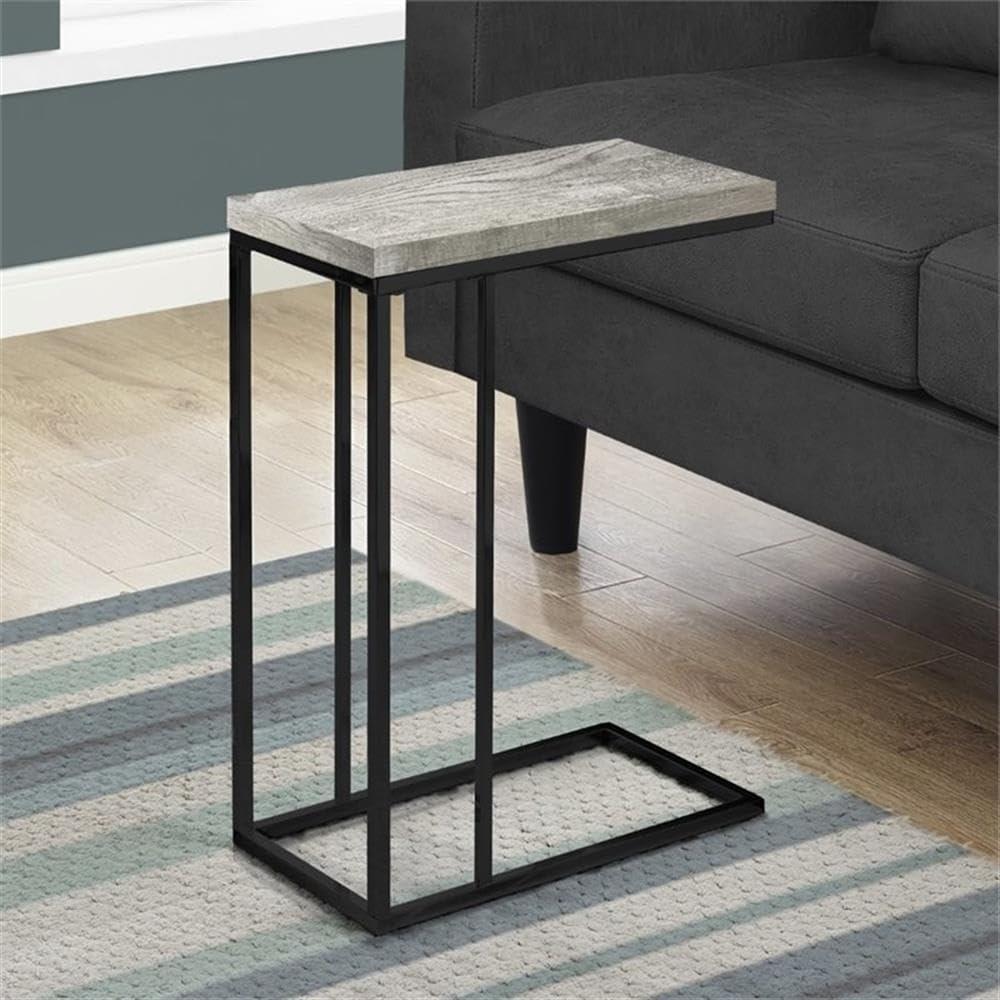 Monarch Specialties Accent Table, C-shaped, End, Side, Snack, Living Room, Bedroom, Grey Laminate, Black Metal, Contemporary, Modern