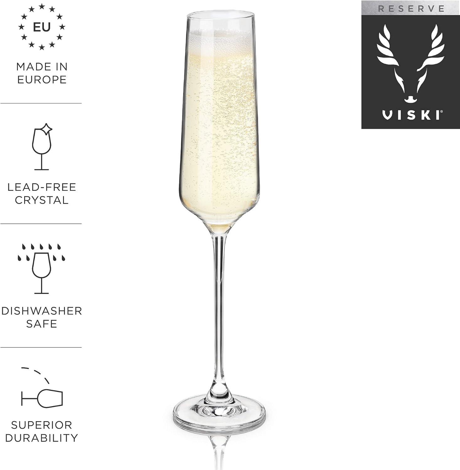 Viski European Lead-Free Crystal Champagne Flutes Set of 4