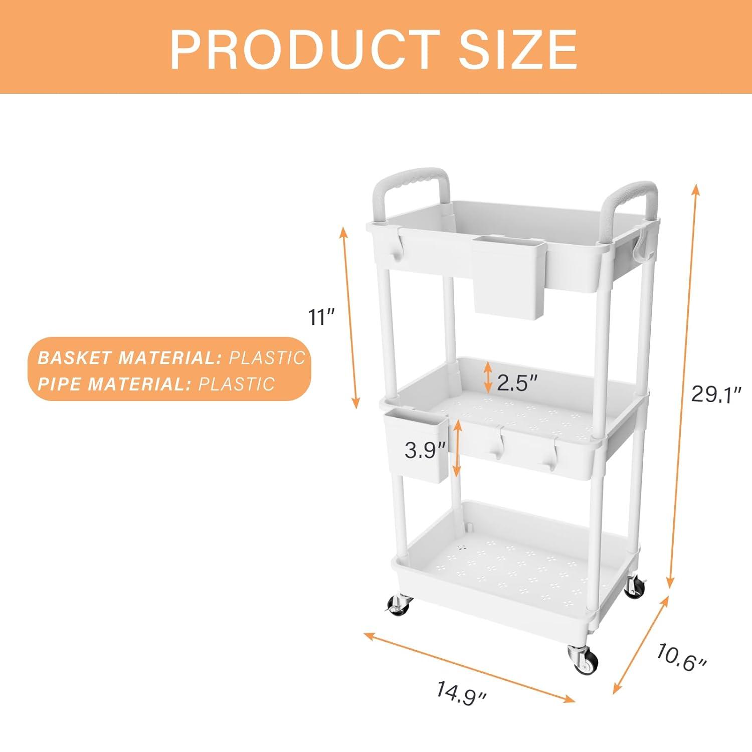 WZTO 3-Tier Rolling Utility Cart 3-Tier Multifunctional Storage Organizer Supply Holder Quiet Multifunctional Organizer for Salon Hospitals Bathroom Kitchen exceptional