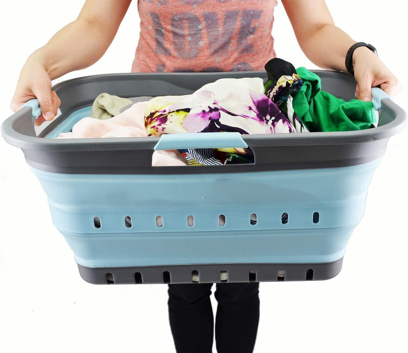 SAMMART 42L (11 gallon) Collapsible Plastic Laundry Basket, Grey/Sea Angel
