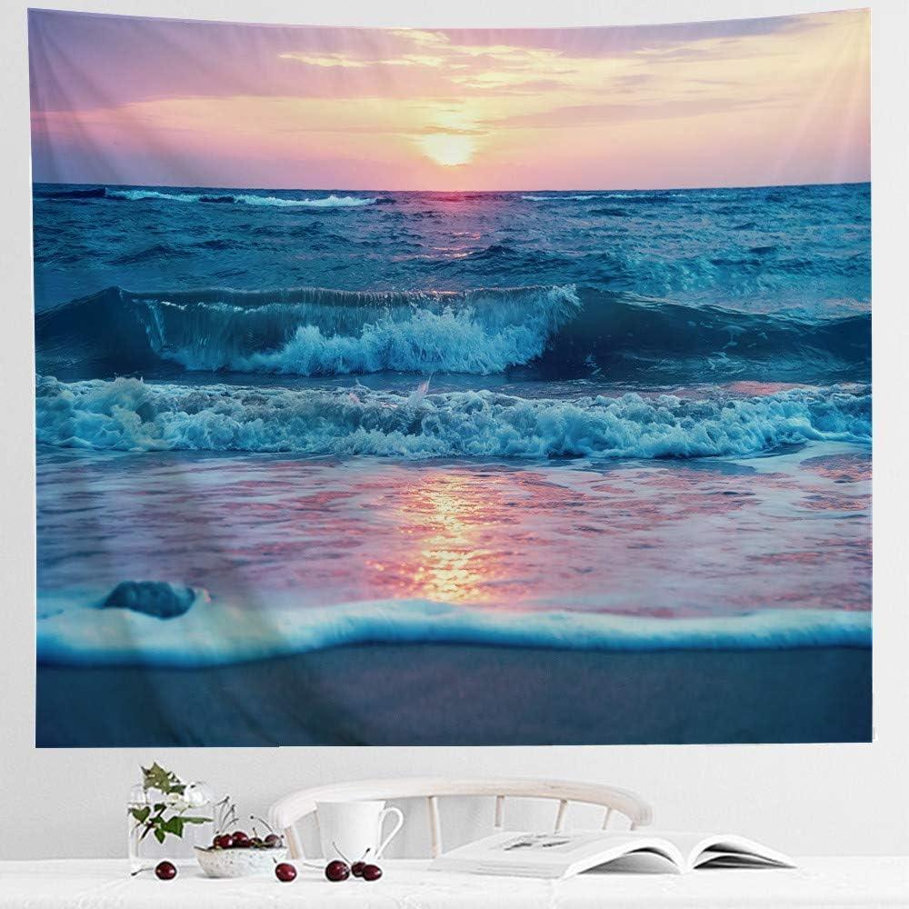 Creowell  Ocean Tapestry Wall Hanging, Sea Beach Wave Sun Cloud Landscape Scenery Nature Wall Art [Double-Folded Hems] Bohemian Home Decor for Bedroom, Dorm, College, Living Room 60x50inch