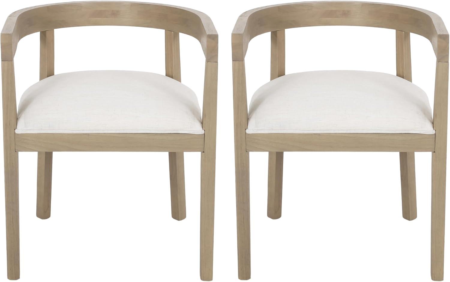 Christopher Knight Home Set of 2 Ladieu Fabric and Wood Tub Dining Chairs Light Ash/Beige