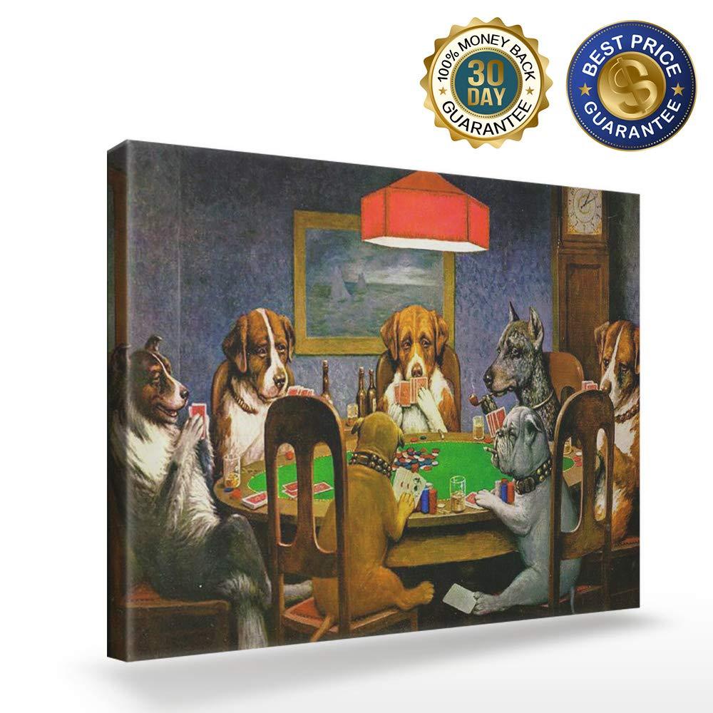 Aaroca Canvas Print Wall Art - Pokers Dogs Dogs Playing Cards - Wall Decor Modern Artwork Paintings Pictures for Living Room Stretched and Framed Canvas Posters Framed/Unframed