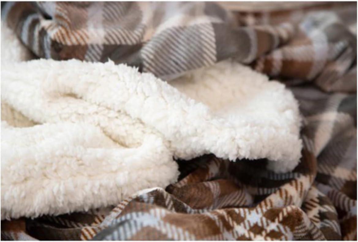 Grey Plaid Extra Plush Sherpa Throw Blanket, Large 54" x 68"