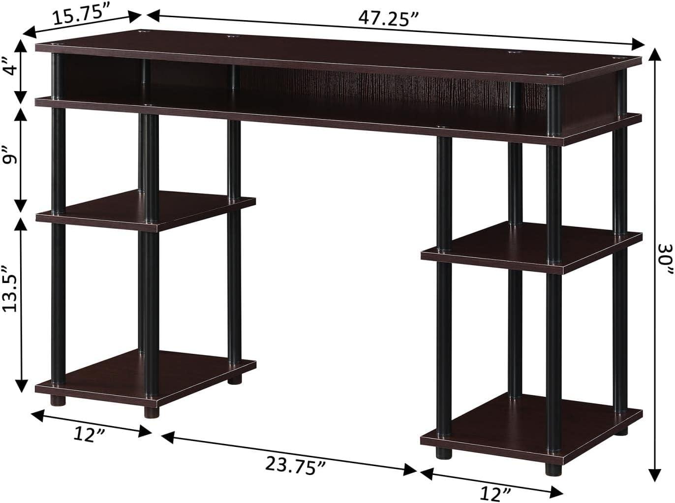 Convenience Concepts Designs2Go 30 inches Tall No Tools Student Desk with Shelves, Espresso/Black