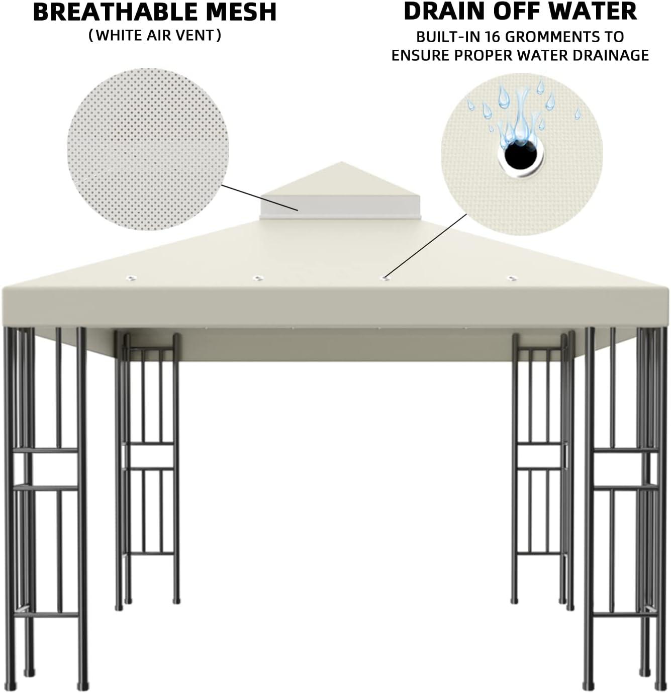 Beige Double Tiered 10x10 FT Gazebo Replacement Canopy Cover