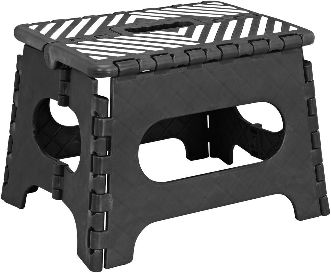 Simplify Plastic 9" Stripe Top 1 Step Folding Step Stool, Black
