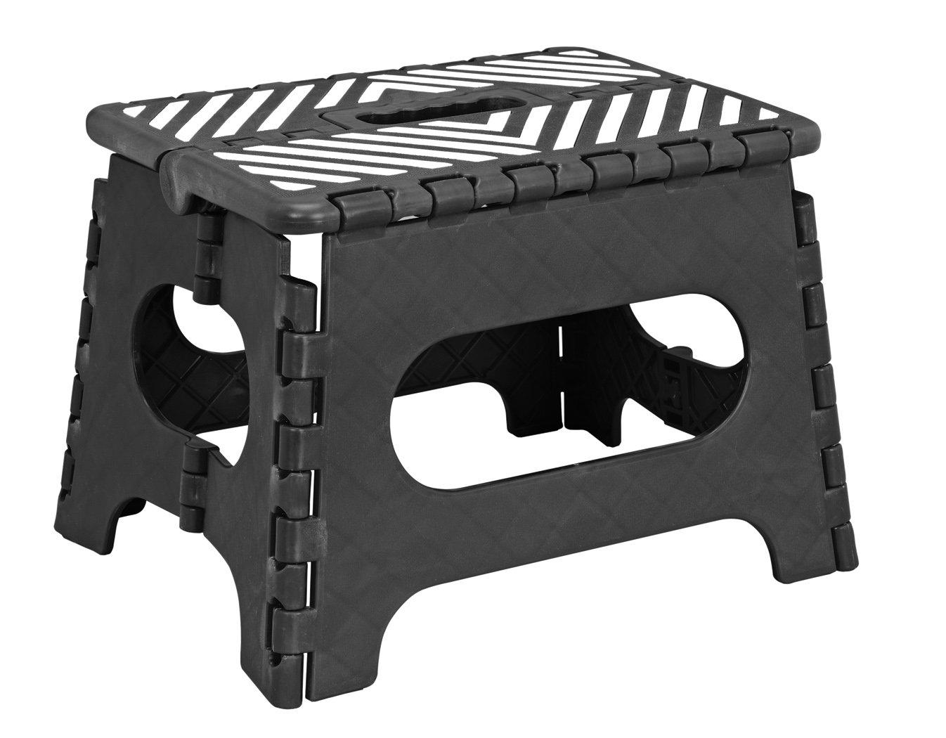 Simplify Plastic 9" Stripe Top 1 Step Folding Step Stool, Black