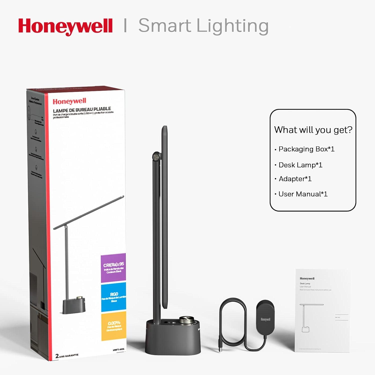 UNIVERSAL WINDOW SOLUTIONS LED Desk Lamp With USB Charging Ports HWT-H01 - Stepless Dimmable Eye Caring Desk Light For Home Office Bedroom Bedside College Dorm, Foldable Table Lamp Reading Lamp