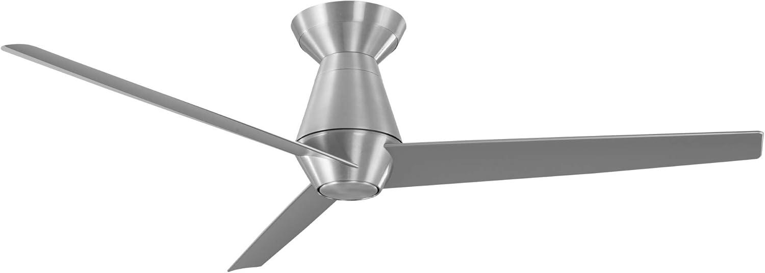 Slim Indoor and Outdoor 3-Blade Smart Flush Mount Ceiling Fan 52in Brushed Aluminum with 3000K LED Light Kit and Remote Control