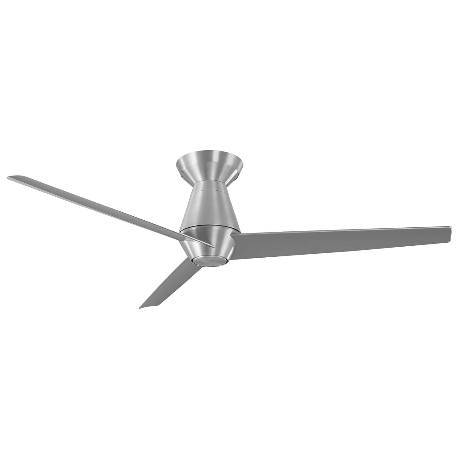 Slim Indoor and Outdoor 3-Blade Smart Flush Mount Ceiling Fan 52in Brushed Aluminum with 3000K LED Light Kit and Remote Control