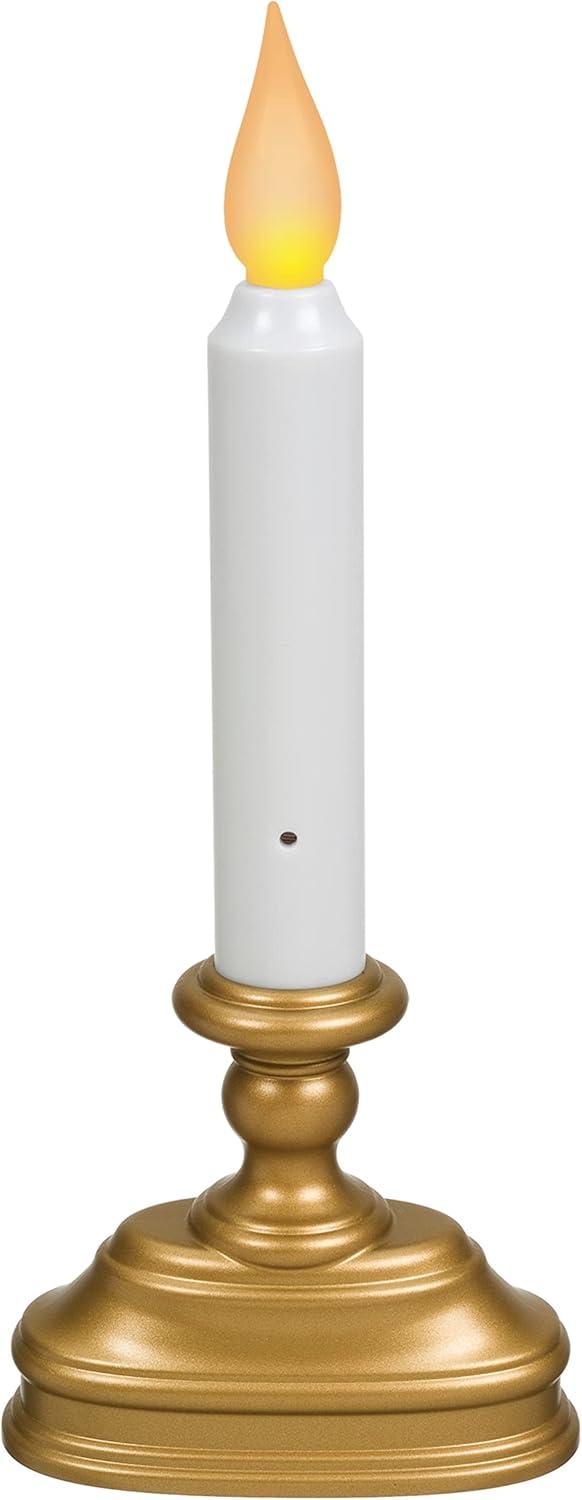 Gold and White Flameless LED Window Candle with Sensor