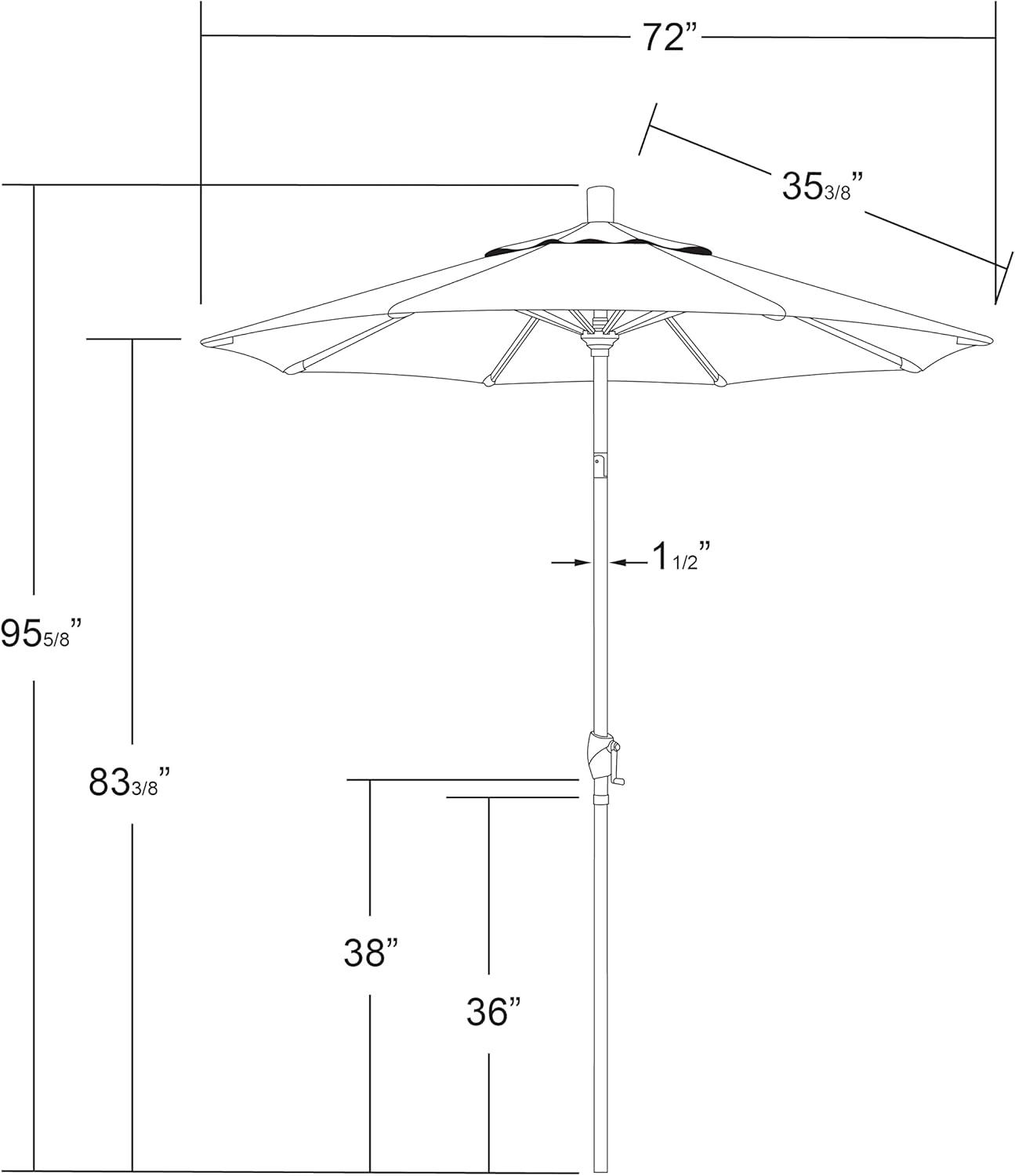 6' Forest Green Aluminum Market Umbrella with Crank Lift