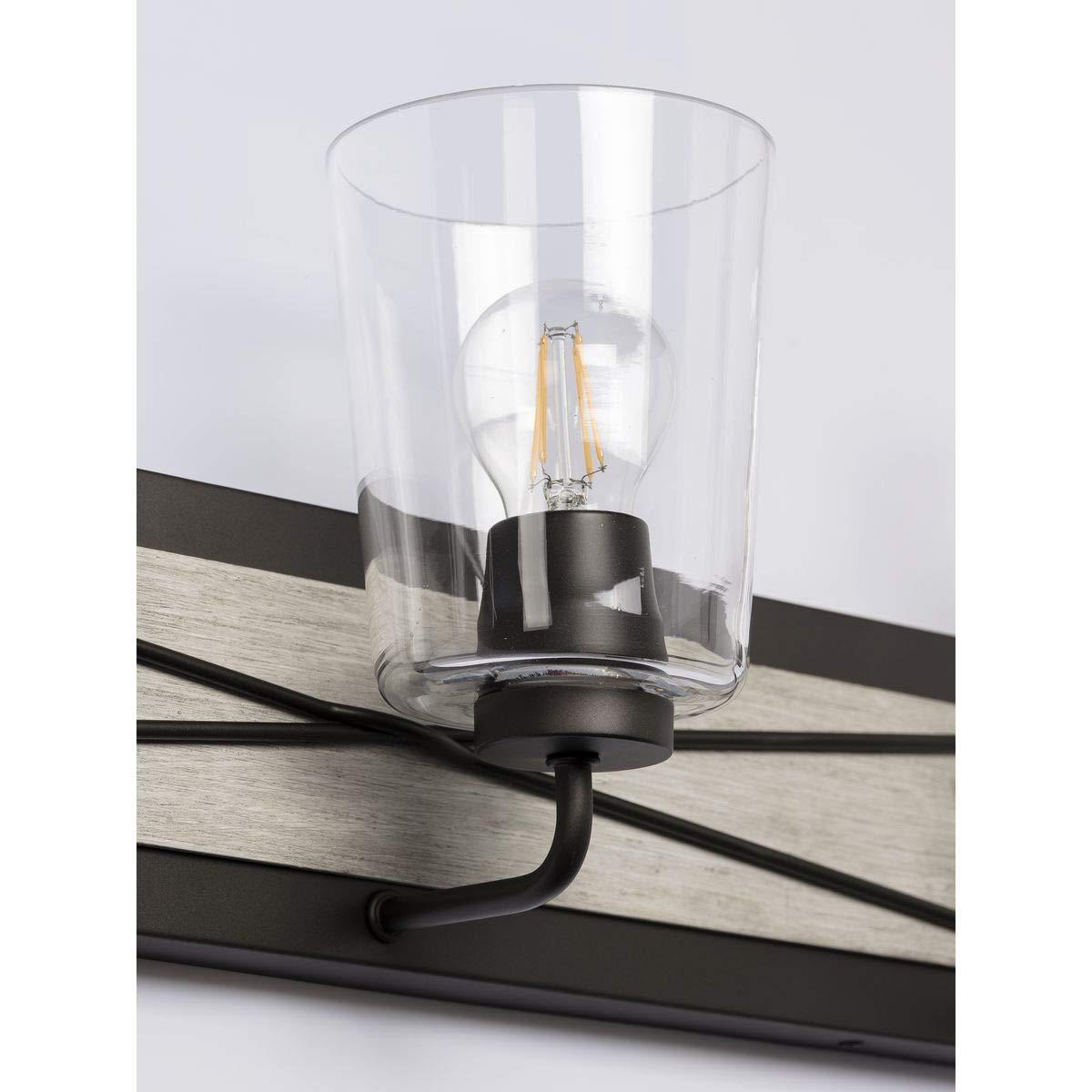 Progress Lighting Briarwood 3-Light Bath Vanity in Graphite with Clear Glass Shades