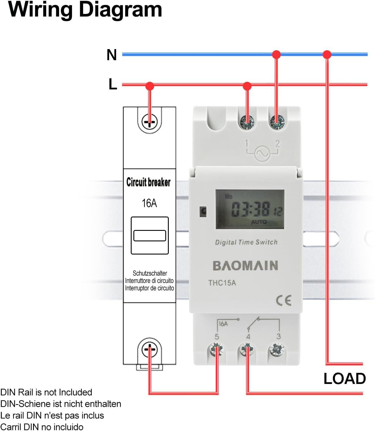 Baomain THC15A DC/AC 24V Digital LCD Power Programmable Timer Time Switch Relay 16A Amp