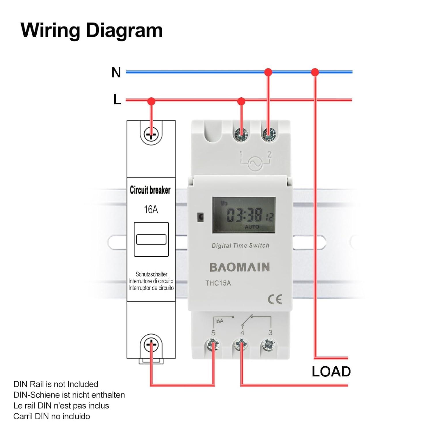 Baomain THC15A DC/AC 24V Digital LCD Power Programmable Timer Time Switch Relay 16A Amp
