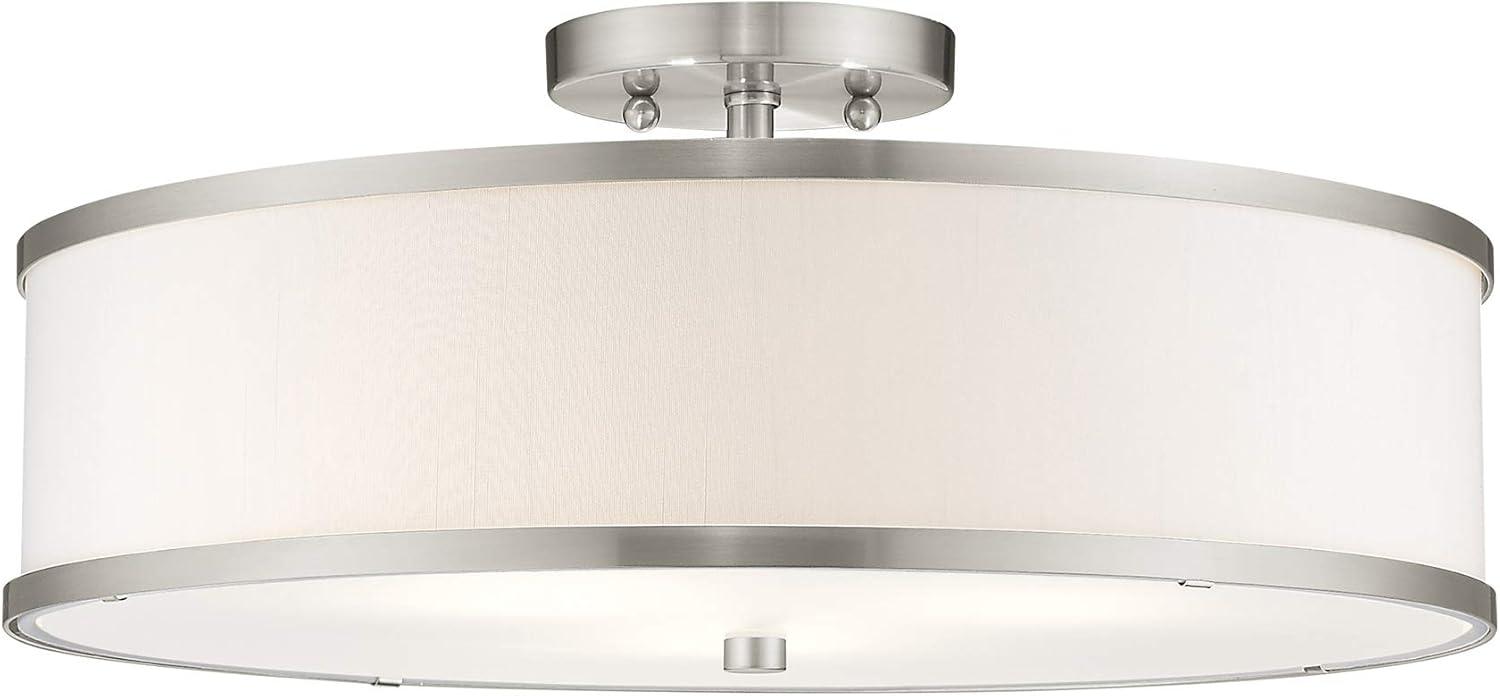 Park Ridge Brushed Nickel 3-Light Semi-Flush Mount with Off-White Shade