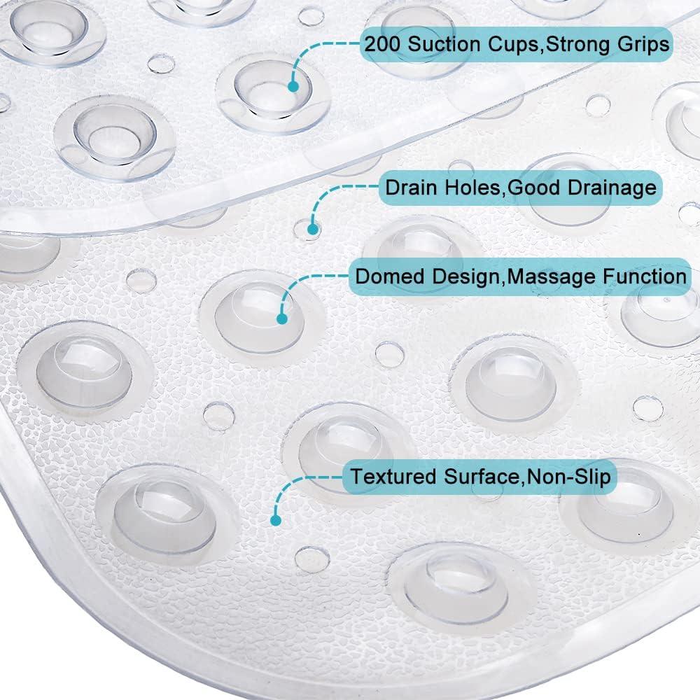 Bathtub Mats for Shower Tub Extra Long Non-Slip Bath Mat, 39 x 16 Inch Shower Mat with Drain Holes and Suction Cups, Bath Tub Mat for Bathroom with Machine Washable (Clear)