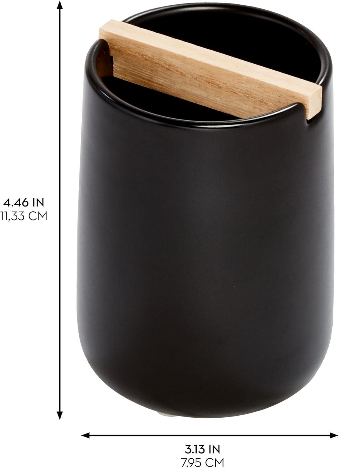 iDesign Eco Vanity Ceramic Toothbrush Holder with Paulownia Wood Divider