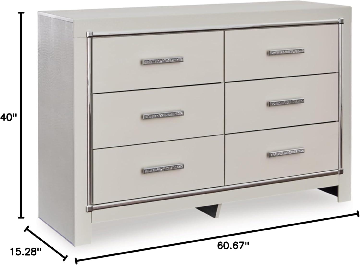 Modern White Six-Drawer Dresser with Chrome Accents