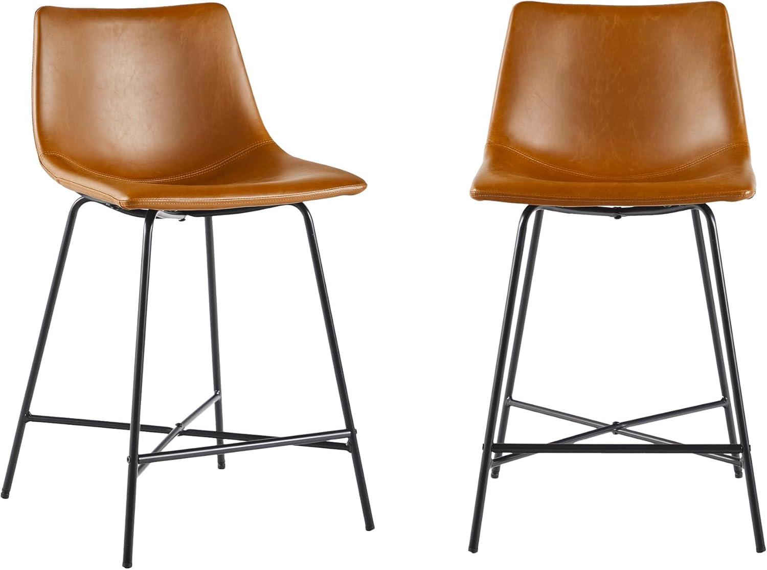 Walker Edison 23.9" Upholstered Fabric Counter Stool in Whiskey Brown (Set of 2)