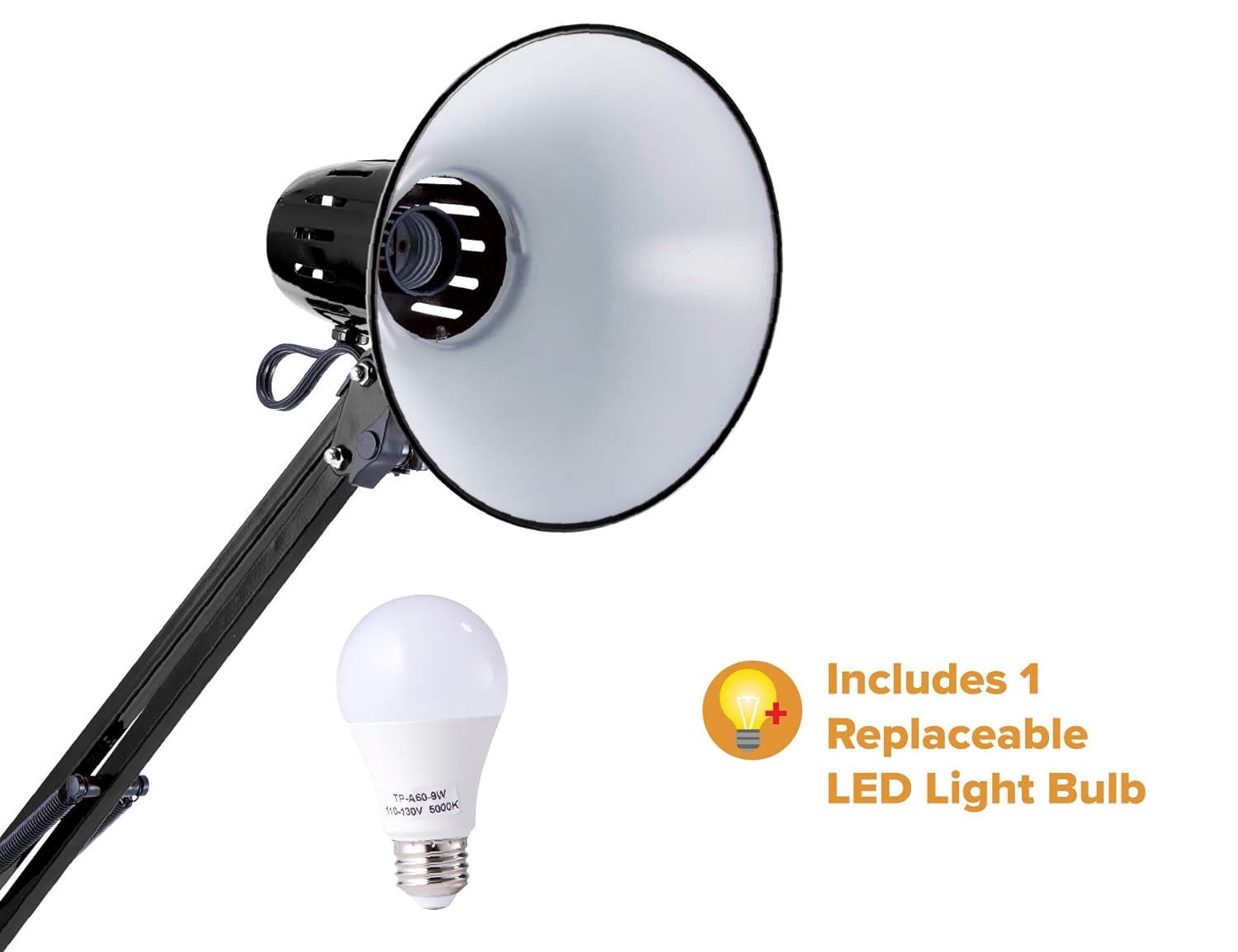 Adjustable Black Metal LED Desk Lamp with Swing Arm