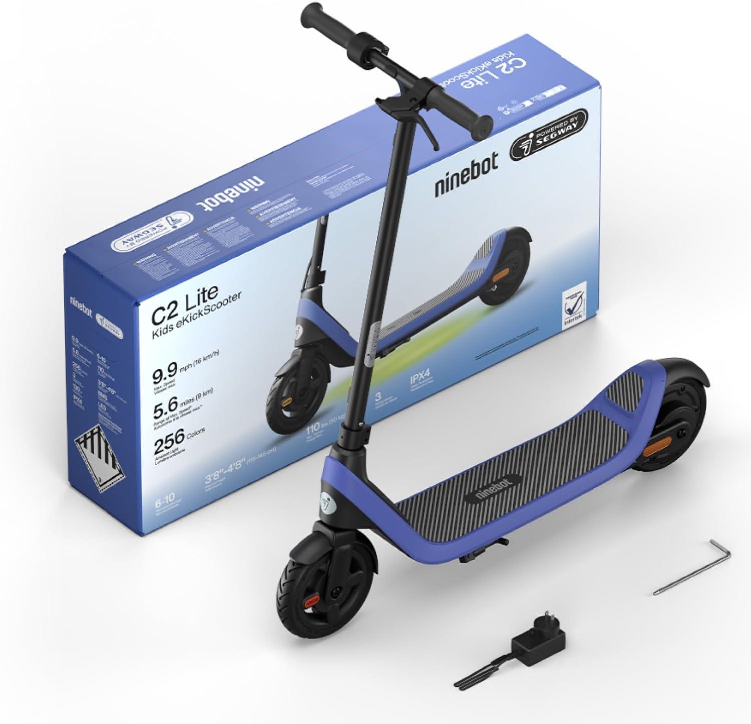 Segway Ninebot Electric Kick Scooter C2 Lite, Max Speed 9.9 mph, 70 minutes, Kids, Blue