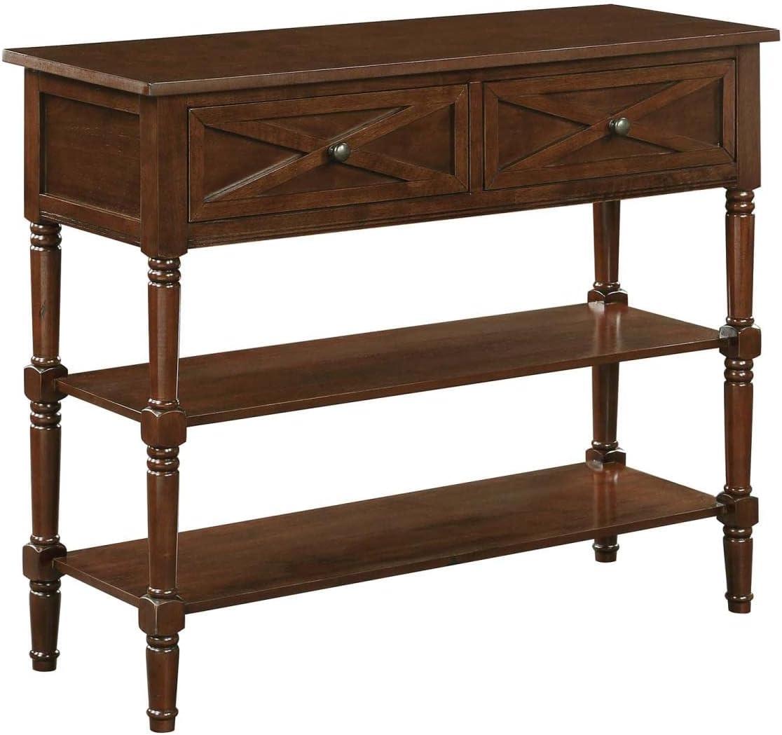 Espresso Wood Console Table with Storage and Shelves