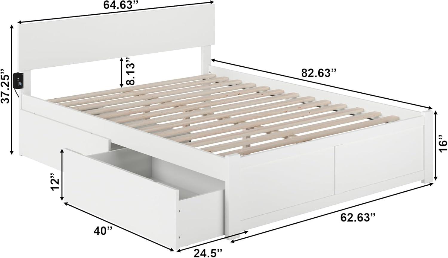 Orlando Queen White Eco-Friendly Hardwood Bed with Storage Drawers