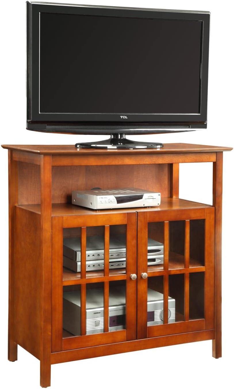 Cherry Wood Highboy TV Stand with Cabinets