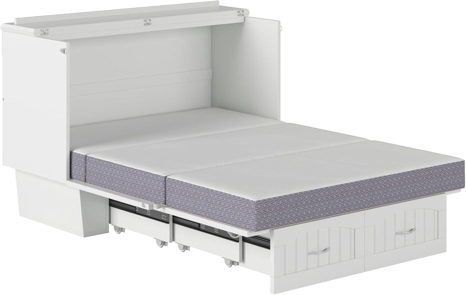 Nantucket Full Size Wood Murphy Bed Chest w/Mattress & Built-in Charger in White